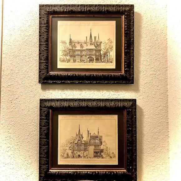 Pr Framed Antique French Architecture Engraved Prints CONSTRUCTION MODERNE 1890s - Picture 1 of 11
